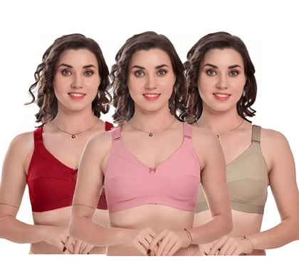 Women's Cotton Blend Non-Wired Non-Padded Wide Strap C Cup Bra for Women Everyday Bra - Pack of 3 Women's Cotton Blend Non-Wired Non-Padded Wide Strap C Cup Bra for Women Everyday Bra - Pack of 3
