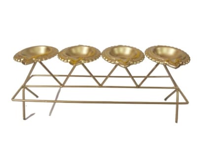 Gold Plated Metal Four Deepak Stand for Fastival or Diwali Decoration