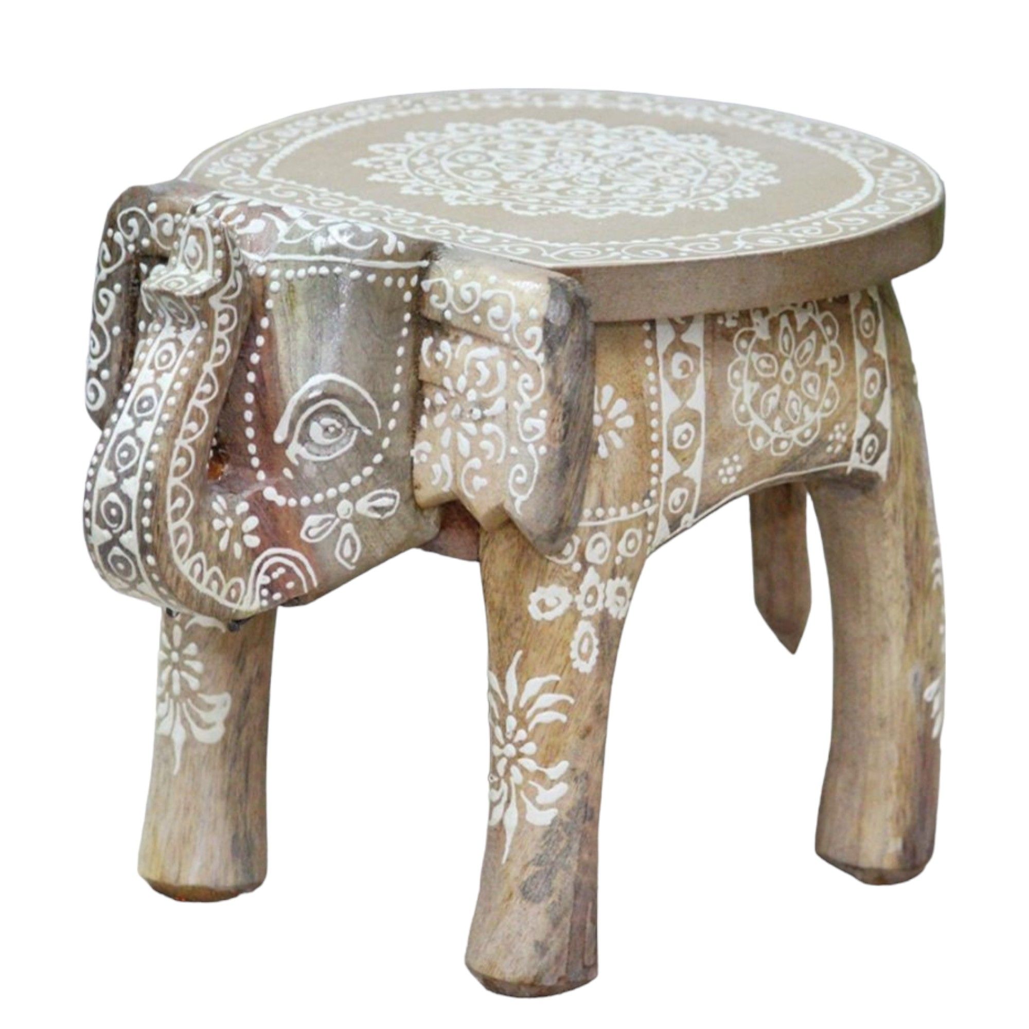 Hand-Painted Wooden Elephant Stool