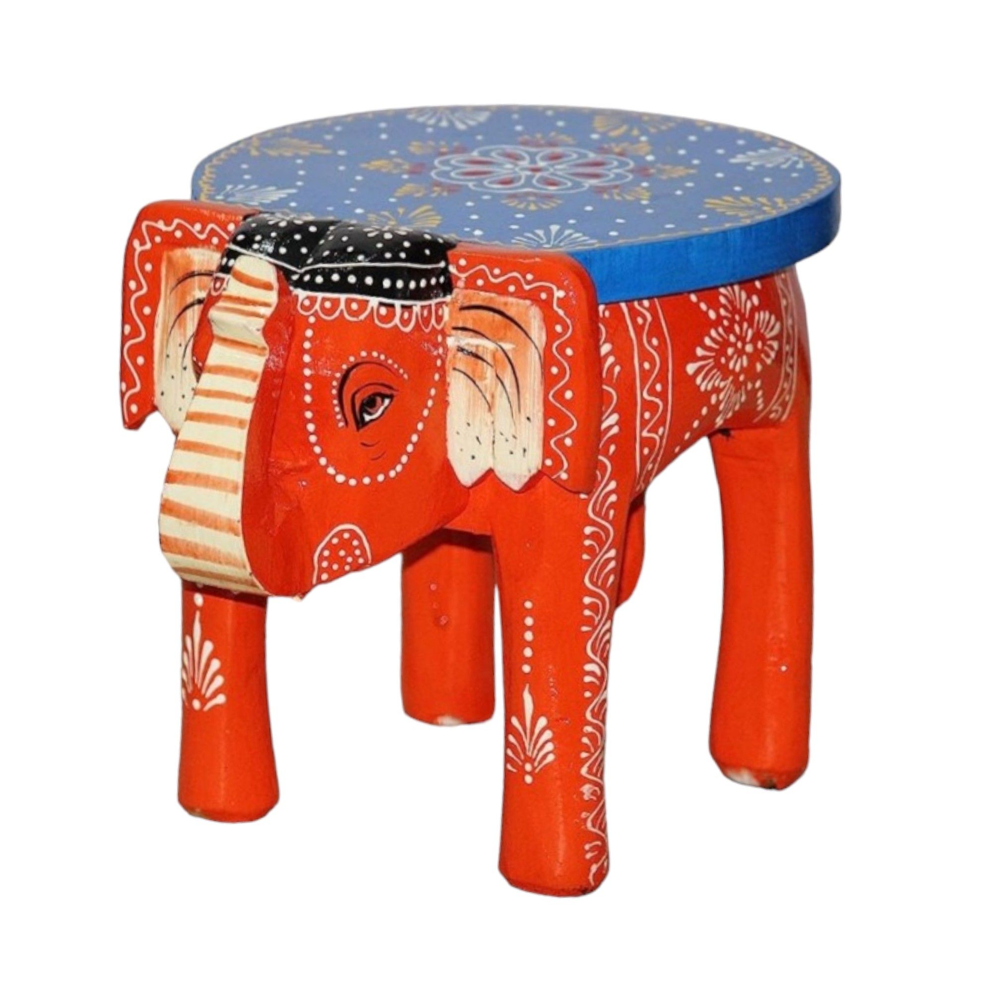 Hand-Painted Wooden Elephant Stool