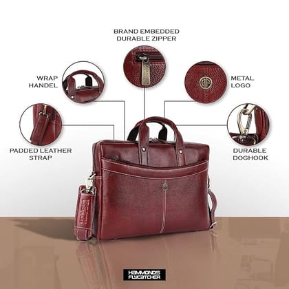 Brown Leather Messenger Bag for Men with Padded Shoulder Strap and Metal Logo Brown Leather Messenger Bag for Men with Padded Shoulder Strap and Metal Logo