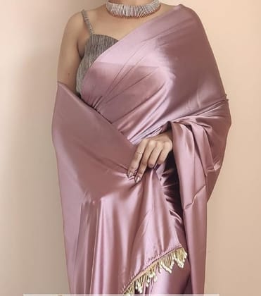 Buy Latest Party Wear Saree Collection Online - Rose Gold Satin Silk Saree With Blouse Piece Buy Latest Party Wear Saree Collection Online - Rose Gold Satin Silk Saree With Blouse Piece