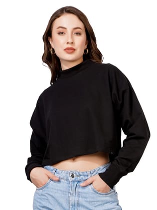 Women Full Sleeve Solid Sweatshirt (Black)