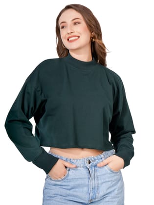 Women Full Sleeve Solid Sweatshirt (Bottle Green)