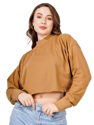 Women Full Sleeve Solid Sweatshirt (Camel)