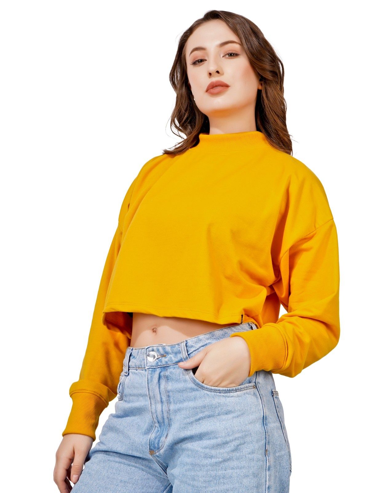 Women Full Sleeve Solid Sweatshirt (Mustard)