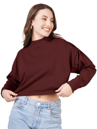 Women Full Sleeve Solid Sweatshirt (Wine)