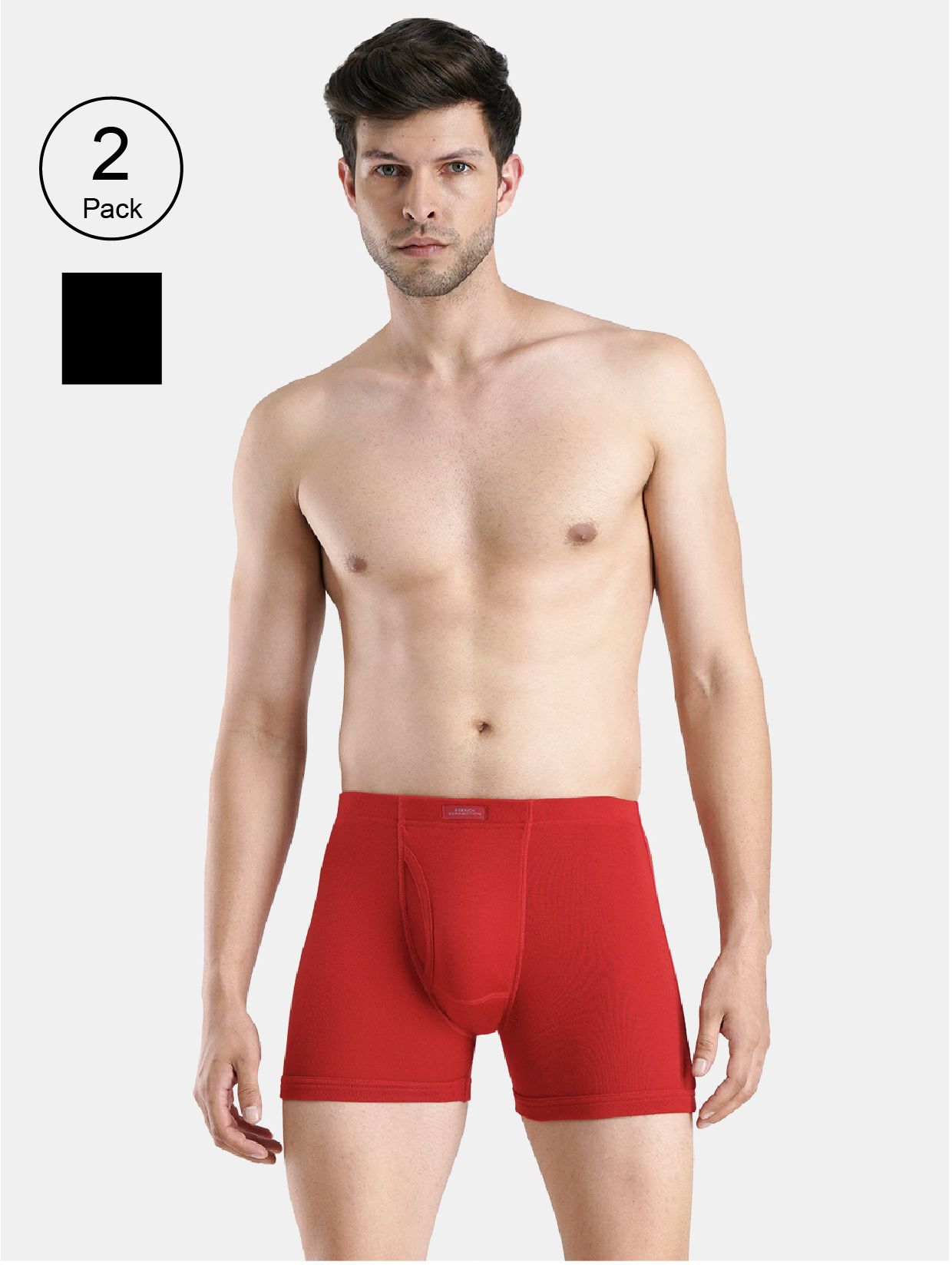 French Connection Regal Oxford,Men's Long Trunks Pack of 2-Red