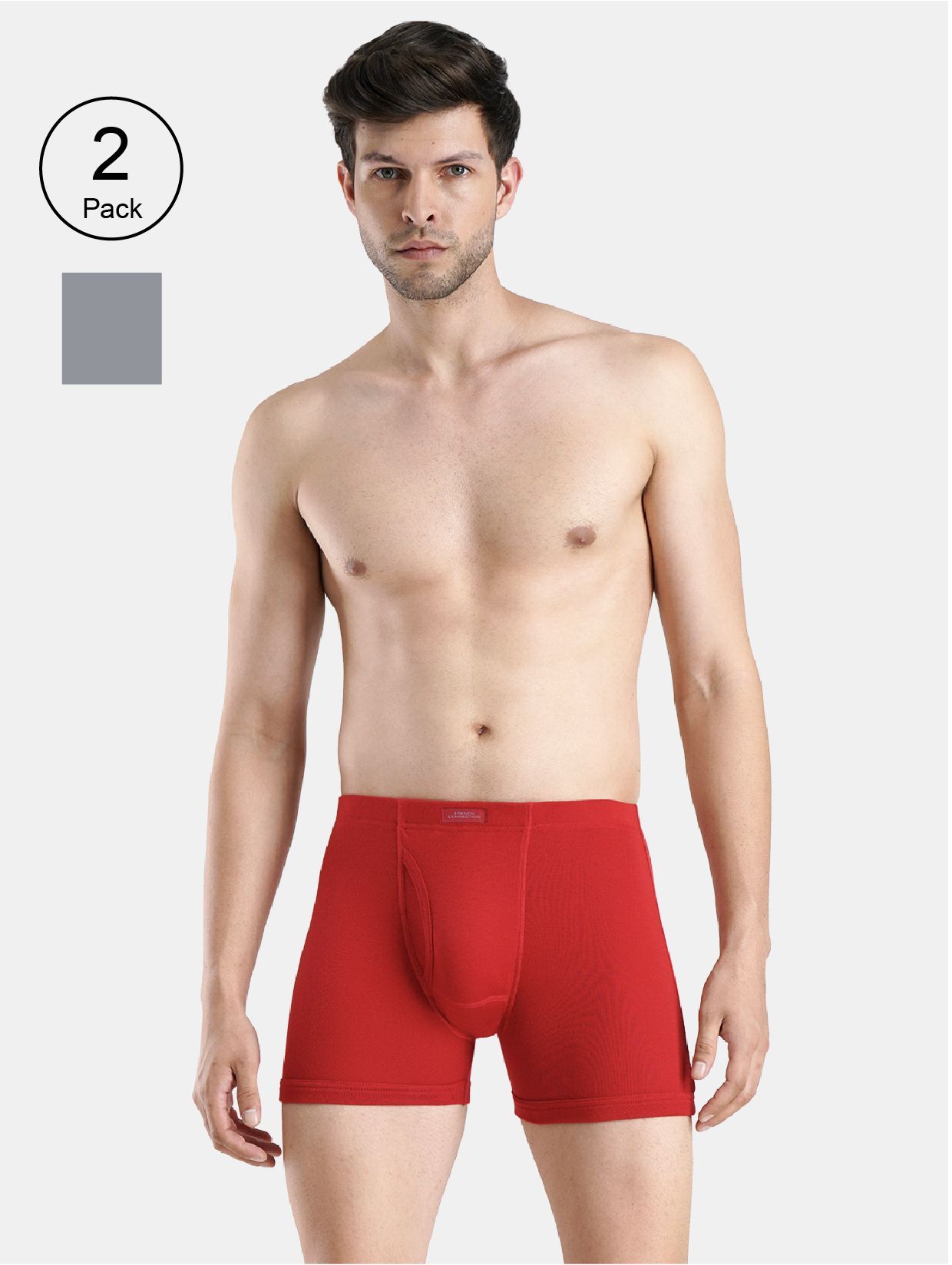 French Connection Regal Oxford,Men's Long Trunks Pack of 2-Gray