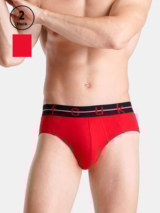 FCUK Play Norwood, Men's Solid Briefs Pack of 2 - Haute Red