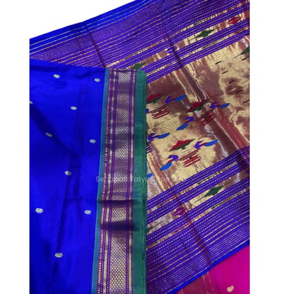 Pure Silk Saree with Blue Base and Intricate Border Design