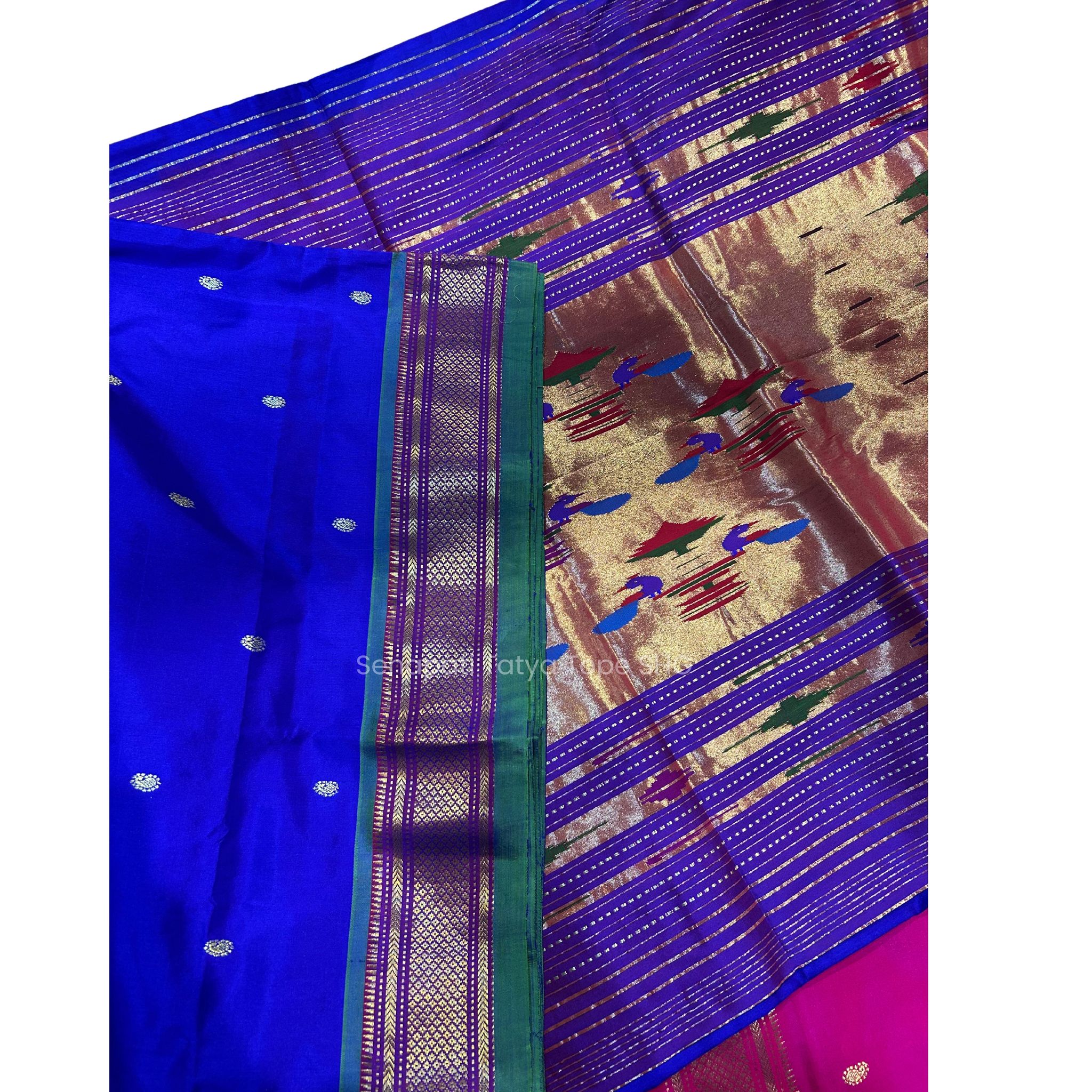 Pure Silk Saree with Blue Base and Intricate Border Design