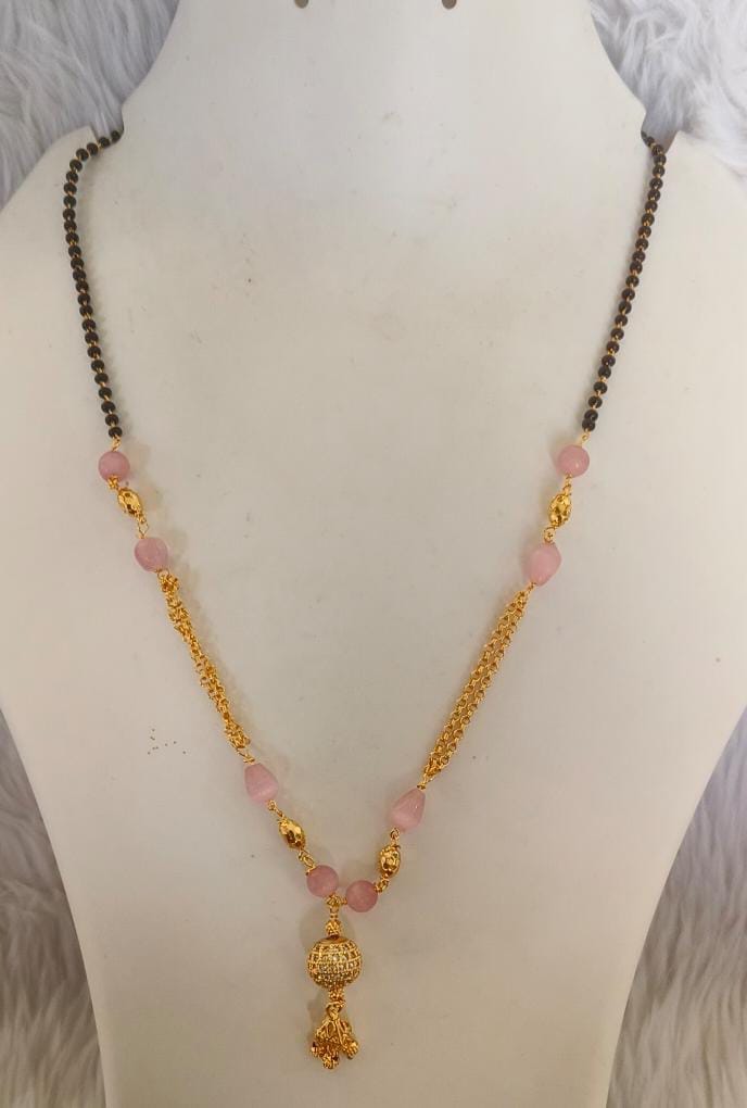 Stunning Gold Plated Mangalsutra Necklace with Pink Beads and Pendant for Women"