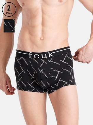 FCUK Flex Tottenham, Men's Printed Trunks Pack of 2- Black