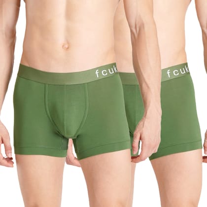 FCUK GLO Park Royal,Men's Solid Trunks Pack of 2-Green FCUK GLO Park Royal,Men's Solid Trunks Pack of 2-Green