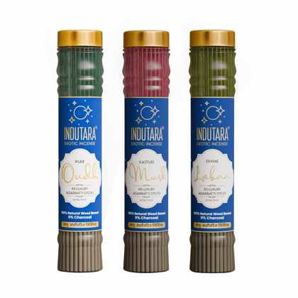 Indutara Premium Agarbatti - Made from Natural Wood, Charcoal Free, No Artificial Colours - Set of 3