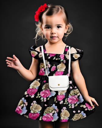 Little Girls' Floral Print Ruffle Sleeve Dress with Crossbody Bag Little Girls' Floral Print Ruffle Sleeve Dress with Crossbody Bag