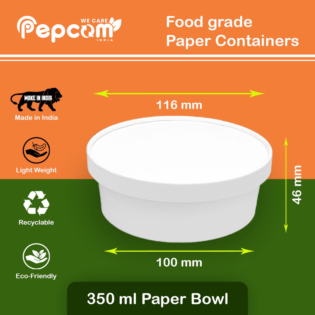 Disposable Paper Container 300ml with Double Layer Paper Lid (Pack of 500 pc. Containers)