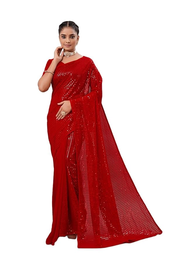 Buy Online Red Saree With Sequins Work At Best Price In India