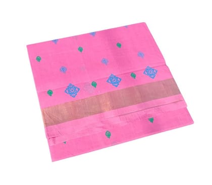 Buy Pink Saree With Blue Floral Print And Golden Border Online at Best Price in India Buy Pink Saree With Blue Floral Print And Golden Border Online at Best Price in India