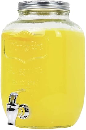 Glass Iced Drink Dispensers with Spout and Tap Steel Lid | Cold Beverage Dispenser for Beer, Water, Cocktails, and More | Capacity 3 litres