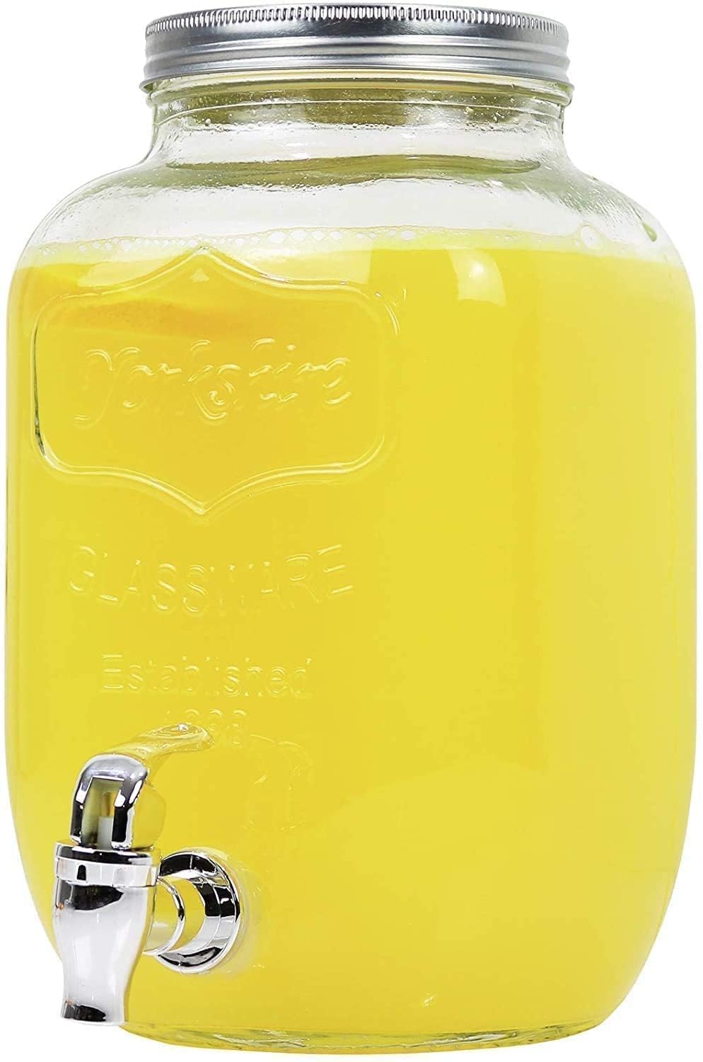 Glass Iced Drink Dispensers with Spout and Tap Steel Lid | Cold Beverage Dispenser for Beer, Water, Cocktails, and More | Capacity 3 litres