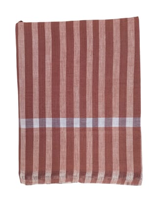 Brown Cotton Handloom Towel with White Stripes and Tassels Brown Cotton Handloom Towel with White Stripes and Tassels