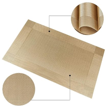 Woven Vinyl Placemats Set of 4, Heat-Resistant Stain-Proof Washable Table Mats for Kitchen Dining Table (12"x18", Gold) Woven Vinyl Placemats Set of 4, Heat-Resistant Stain-Proof Washable Table Mats for Kitchen Dining Table (12"x18", Gold)