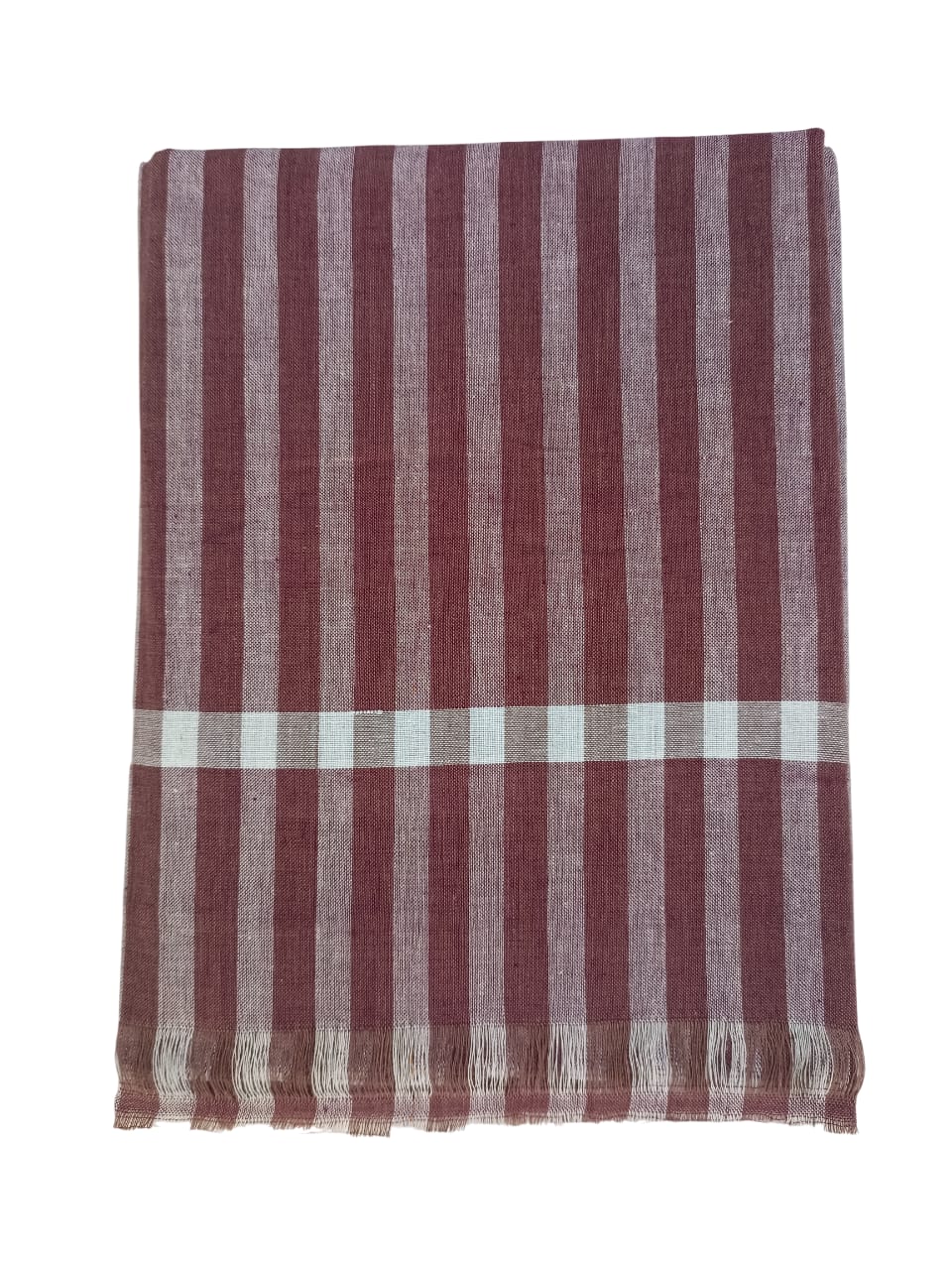 Unisex Handloom Cotton Towel - Brown and White Stripes