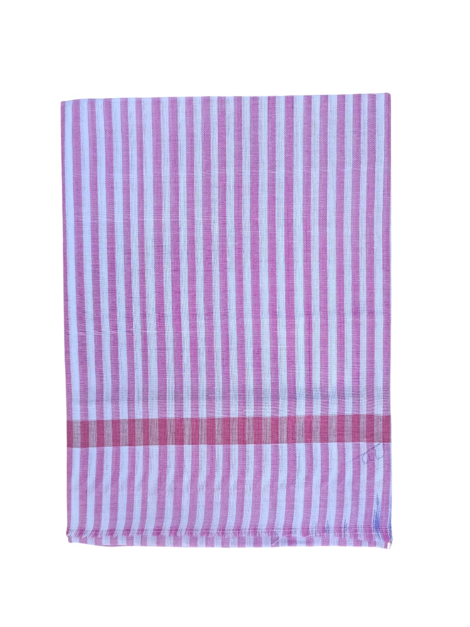 Cotton Handloom Towel, Soft and Absorbent, Pink and White Striped.