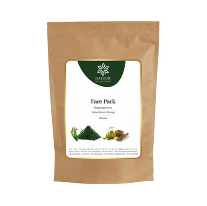 NATUUR - Spirulina & Hemp Supergreens Face Pack - 100g | Natural Anti-Aging Treatment | With Rice, Green Moong Dal, Oatmeal, Neem, Papaya Leaf Powder & Green Clay NATUUR - Spirulina & Hemp Supergreens Face Pack - 100g | Natural Anti-Aging Treatment | With Rice, Green Moong Dal, Oatmeal, Neem, Papaya Leaf Powder & Green Clay