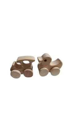 Neemtoys Pack of 2 Beautiful Neem Wooden Wheel Toys, Train & Duck Shapes Toddlers, Enjoy The Benefits, Vehicle Pull Along Toddlers Toy for Babies (Brown)