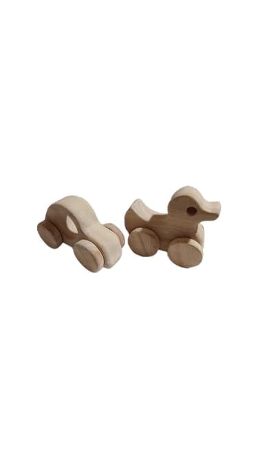 Neemtoys Neem Wooden Pack of 2 Toys Unique Wheel Toys for Growing Toddlers, Car and Duck Shapes, Vehicle Pull Along Toddlers Toy for Babies (Brown)
