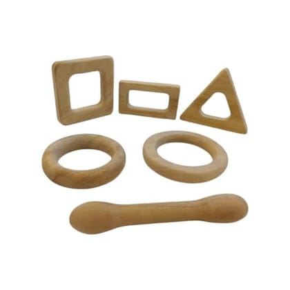 Neemtoys Pack of 6 Neem Wooden Teethers For Babies Learn While Teething Squar, Round, Triangle, Rectangular Round, Circle And Cyclender Teethers of Math Symbols Natural And Safe with Multiple Textured Surface Shapes Teether, Teething Toy for Kids (Brown)