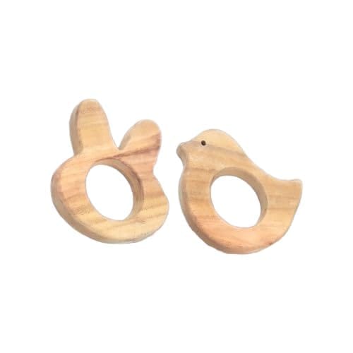 Neemtoys Teethers for Babies of Age 0 to 3 Years, Gum Strengthening Neem Wooden Teethers of Shapes Bunny and Dove Teether, Teething Toy for Babies with Multiple Textured Surface (Brown)