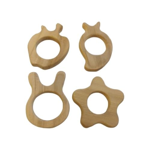 Neemtoys Pure Neem Wooden Teethers for Babies of Age 0 to 3 Years, Apple, Mango, Flower & Bunny Shapes Teether, Teething Toy for Babies with Multiple Textured Surface (Brown)