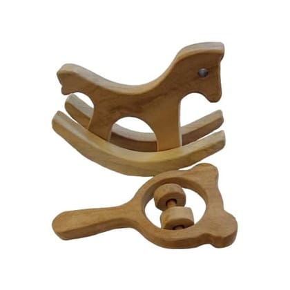 Neemtoys Neem Wooden Mini Swing Horse with Mickey Rattle for Toddlers Toys ForFor Early Stage Learning & Sensory Developing Toy for Babies (Brown)