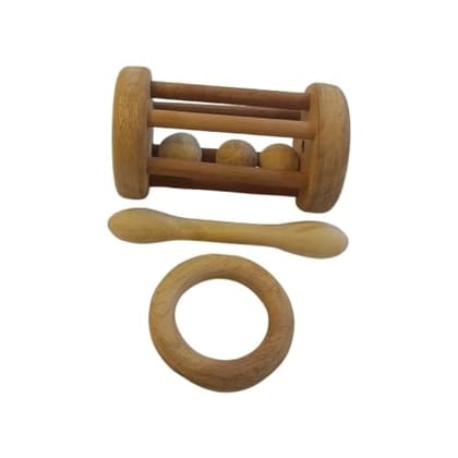 Neemtoys Neem Wooden Combo of Tumbler Rattle and Teethers of Shapes Dumbbell and Ring Shapes Teether, Teething Toy for Babies with Multiple Textured Surface (Brown) Neemtoys Neem Wooden Combo of Tumbler Rattle and Teethers of Shapes Dumbbell and Ring Shapes Teether, Teething Toy for Babies with Multiple Textured Surface (Brown)