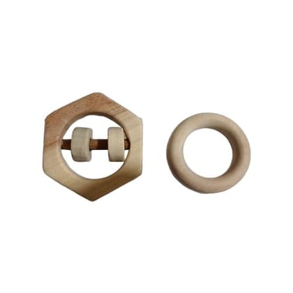 Neemtoys Pure Neem Wooden Baby Chilling Neem Wooden Rattle & Teether Set of 2 Toys Hexagon and Ring Shape Rattle and Teether for Toddlers Neemtoys Pure Neem Wooden Baby Chilling Neem Wooden Rattle & Teether Set of 2 Toys Hexagon and Ring Shape Rattle and Teether for Toddlers