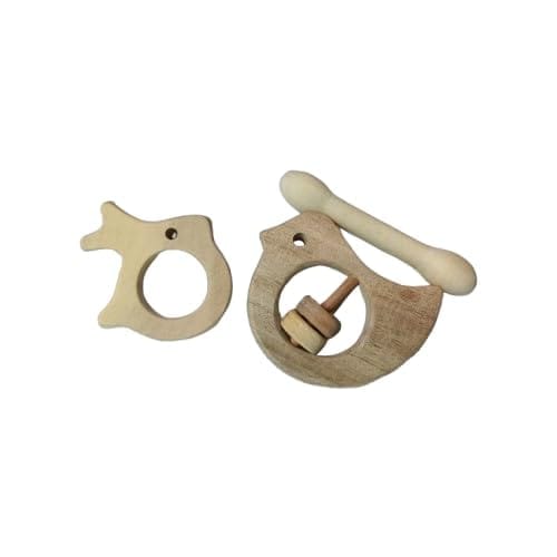 Neemtoys Pure Neem Wooden Dove Rattle, Dumbbell and Rabbit Shaped Teethers