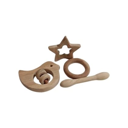 Neemtoys Neem Wooden Pain Relieving Baby Rattle and Teethers, Dove, Dumbbell, Ring and Star Shapes Teether, Teething Toy for Babies with Multiple Textured Surface (Brown) Neemtoys Neem Wooden Pain Relieving Baby Rattle and Teethers, Dove, Dumbbell, Ring and Star Shapes Teether, Teething Toy for Babies with Multiple Textured Surface (Brown)