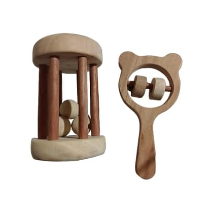 Neemtoys Neem Wooden Neem Wooden Tumbler and Mickey Head Rattles Shaped, Teething Toy for Babies with Multiple Textured Surface (Brown) Neemtoys Neem Wooden Neem Wooden Tumbler and Mickey Head Rattles Shaped, Teething Toy for Babies with Multiple Textured Surface (Brown)