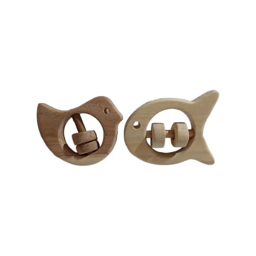 Neemtoys Pure Neem Wooden 0 to 3 Year Baby Zero-Chemical Natural Wooden Rattles of Shapes Dove and Fish for Babies