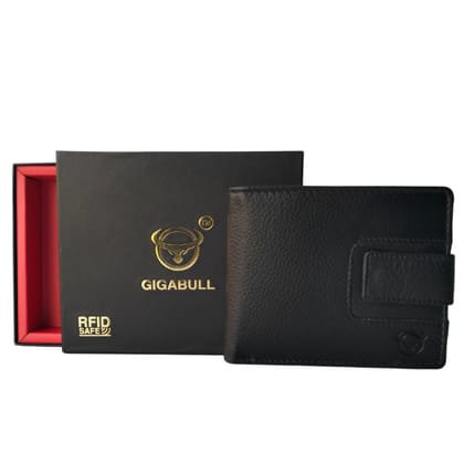 GIGABULL Mens Black Genuine Leather RFID Safe Wallet GIGABULL Mens Black Genuine Leather RFID Safe Wallet