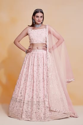 Buy Peach Georgette Embroidered Lehenga Choli With Dupatta Online