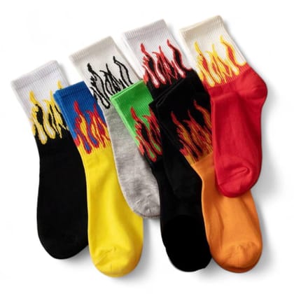 Sockscarving Pack of 7 Men's Fire Edition Cotton Crew Socks - Flame Pattern, Vibrant Colors, Full-Length Comfort for Men and Women Sockscarving Pack of 7 Men's Fire Edition Cotton Crew Socks - Flame Pattern, Vibrant Colors, Full-Length Comfort for Men and Women