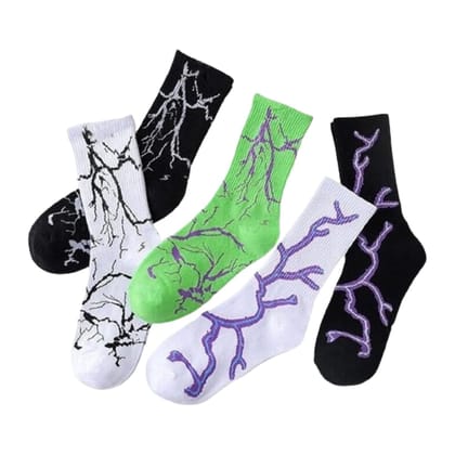 Sockscarving Pack of 5 Unisex Lightning Edition Cotton Socks - Soft Fabric, Different Pattern, Contrast Colors, High Ankle, Full-Length Comfort for Men and Women Sockscarving Pack of 5 Unisex Lightning Edition Cotton Socks - Soft Fabric, Different Pattern, Contrast Colors, High Ankle, Full-Length Comfort for Men and Women