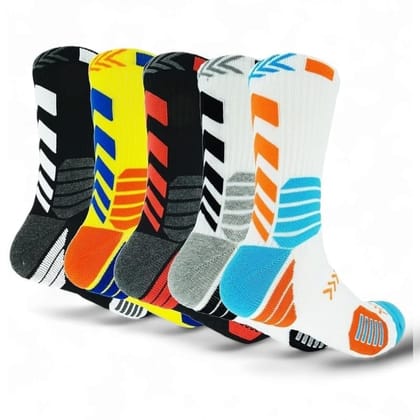 SOCKSCARVING Multicolour Cotton Level-Up Sports Edition Socks for Unisex Pack of 5, Age 20-45 Years, Knitted, Crew Ankle, Unisex-Men-Women