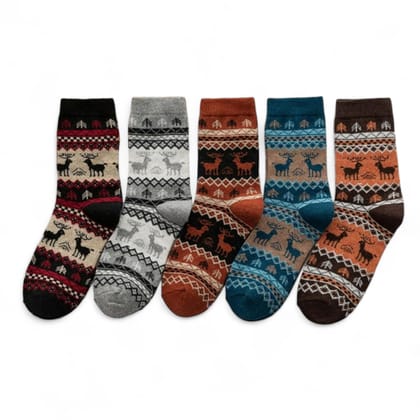 Sockscarving Pack of 5 Calf Length Socks, New Reindeer Unisex Edition, Made With Durable & Breathable Cotton, Free Size, Suitable for all Season, Soft & Breathable, Daily Use Sockscarving Pack of 5 Calf Length Socks, New Reindeer Unisex Edition, Made With Durable & Breathable Cotton, Free Size, Suitable for all Season, Soft & Breathable, Daily Use