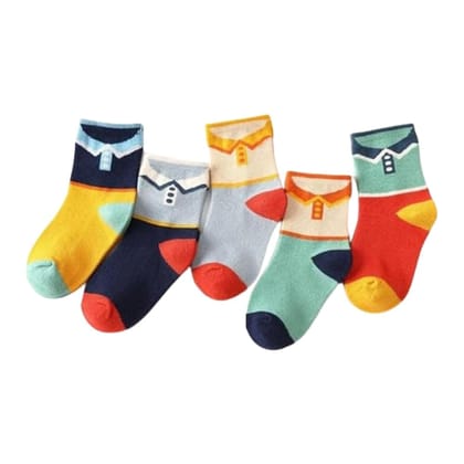 SOCKSCARVING Pack of 5 Kids Socks, Cotton Multicolour Polo Edition Socks, High Ankle, Suitable for all Season, Age 7-8 Years (Boys-Girls)